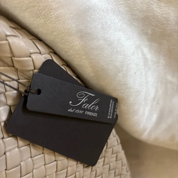 Falor Italian Leather Woven Taupe Hobo Bag - Picture 2 of 11